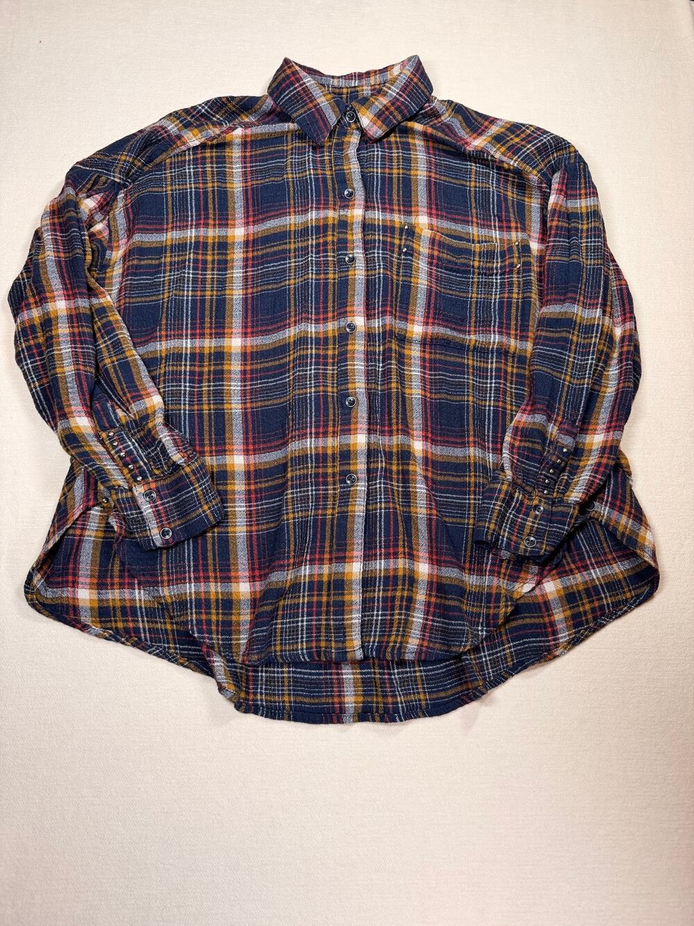 Free People We The Free Plaid Studded Button Down Shirt XS Oversized